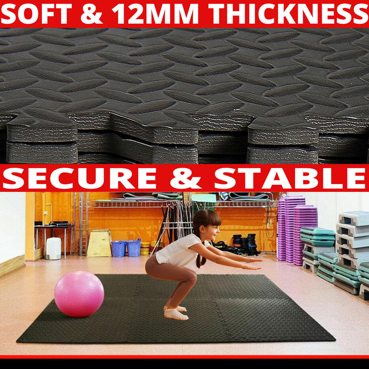 MAXSTRENGTH 12mm EVA Floor Mats Interlocking Soft Foam Kids