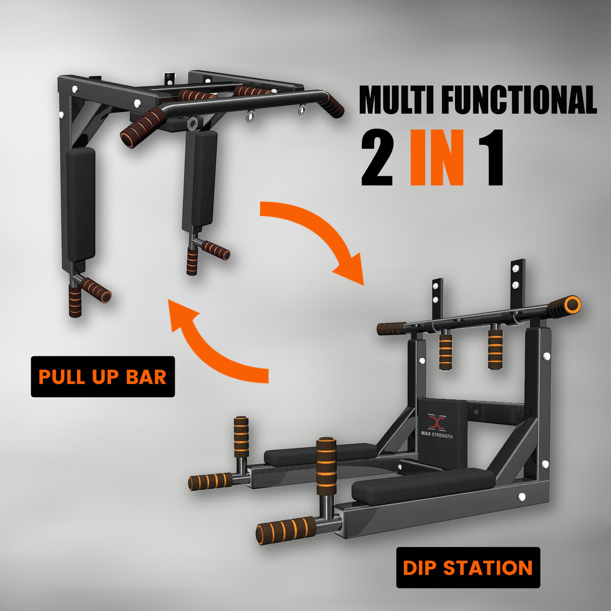 MAXSTRENGTH Wall Mounted Pull Up Bar & Dip Station