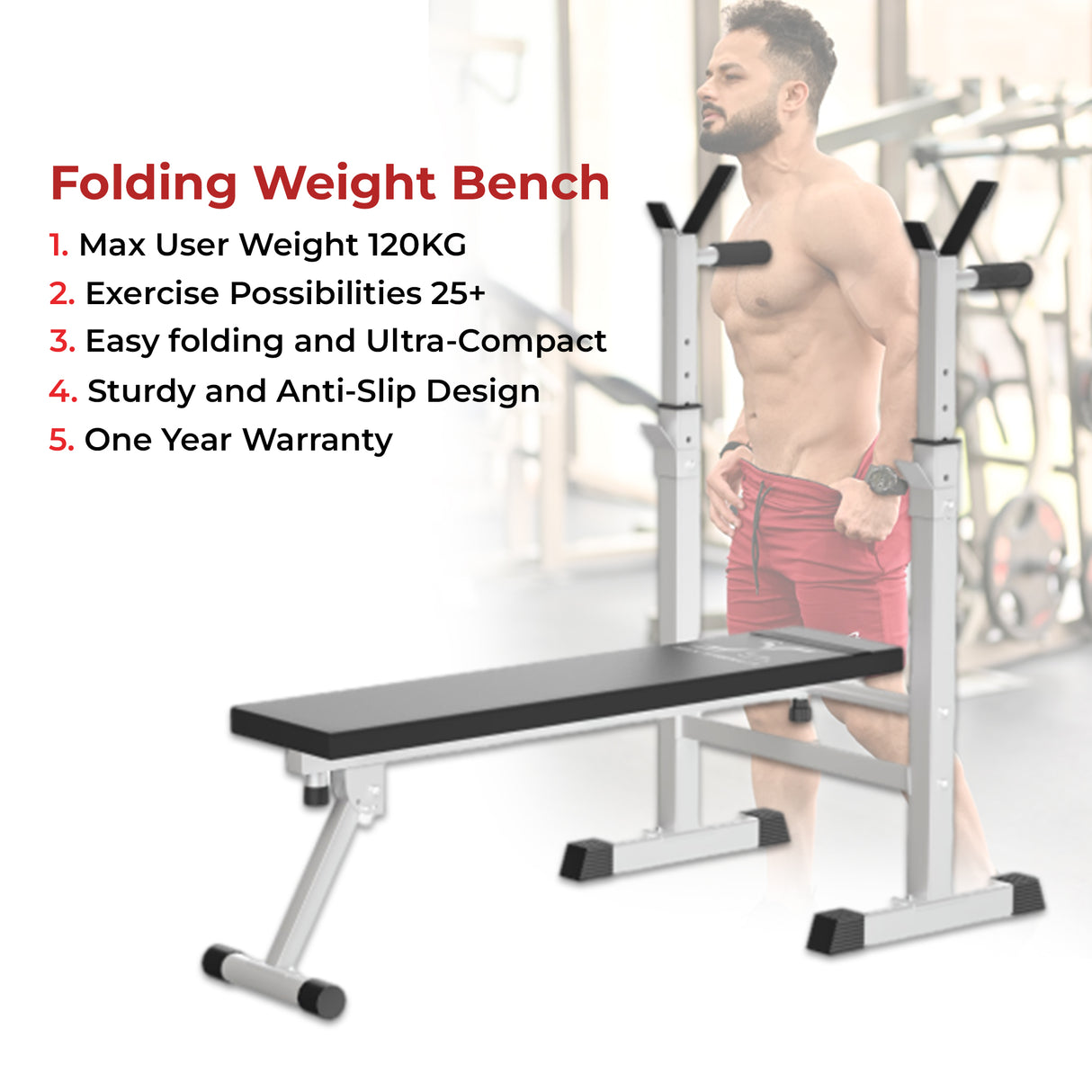 MAXSTRENGTH Adjustable Weight Bench Dip Station Barbell Rack/White