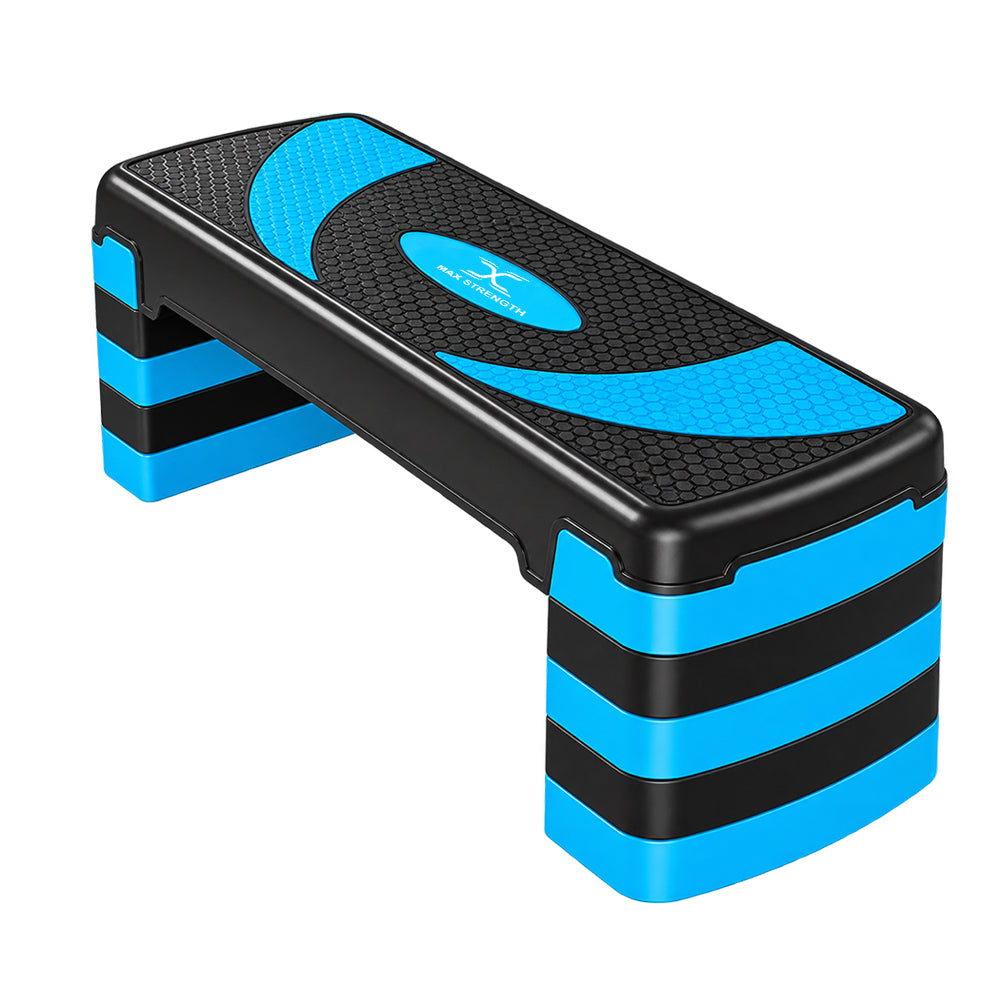 MAXSTRENGTH Adjustable Aerobic Stepper –5 Level Fitness Step (Blue/Black)