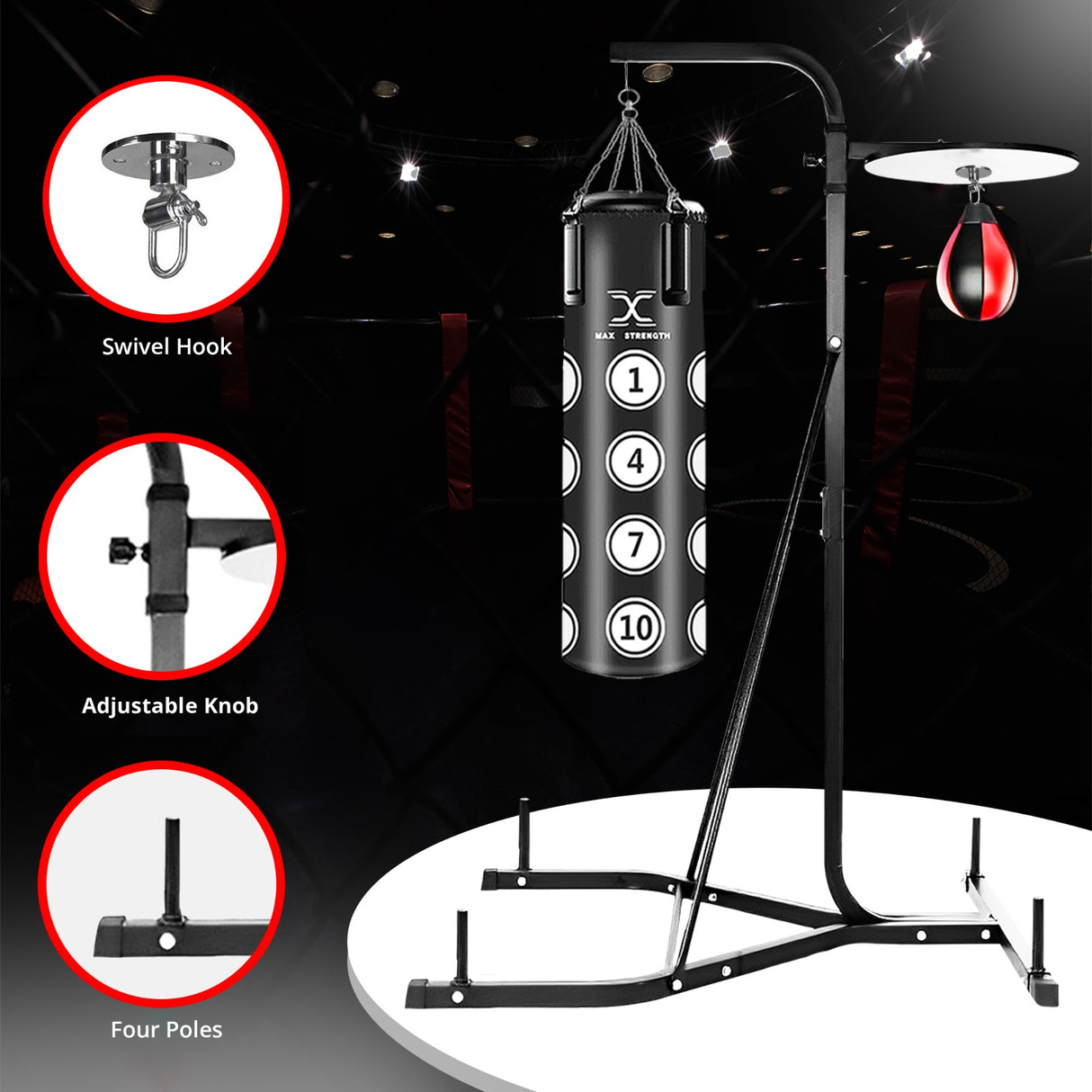 MAXSTRENGTH 2-Way Boxing Training Station | Frame, 4FT, 3FT Punch Bag & Speedball