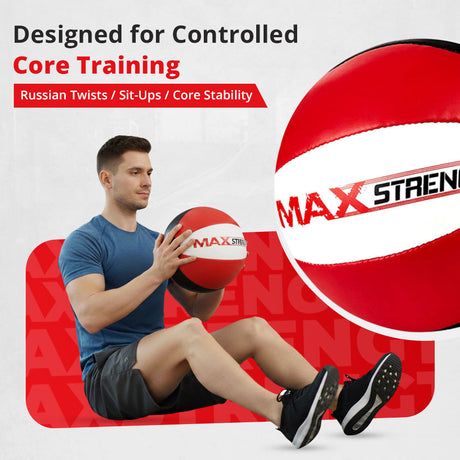 MAXSTRENGTH Leather Medicine Ball for Fitness Training | Weighted Exercise Ball for Core Strength, Balance & Conditioning | Durable Gym Medicine Ball 8kg 10kg 12kg 15kg Red/White