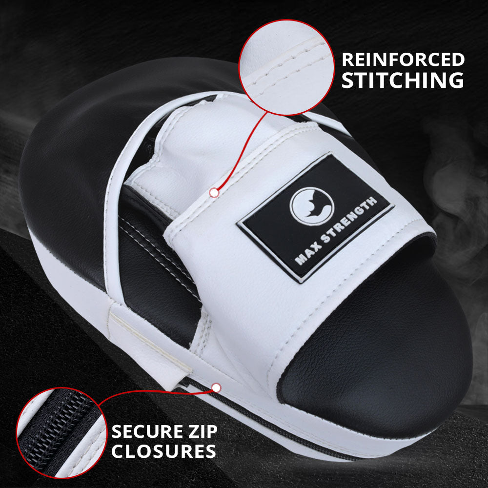 MAXSTRENGTH Boxing Gloves & Focus Pads Set – Curved Hook & Jab Mitts for Boxing, MMA, Muay Thai & Kickboxing Training