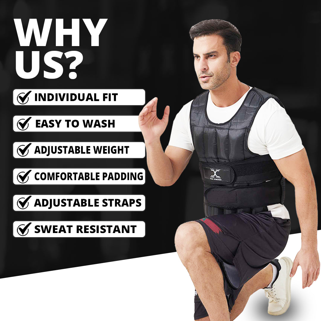 MAXSTRENGTH Adjustable Weighted Vest for Running & Training 10kg, 15kg, 20kg