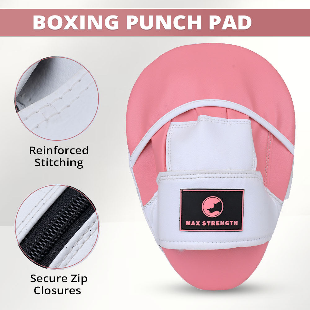 MAXSTRENGTH Boxing Gloves & Focus Pads Set – Curved Hook & Jab Mitts for Boxing, MMA, Muay Thai & Kickboxing Training