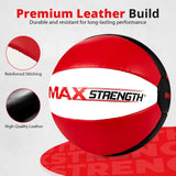 MAXSTRENGTH Leather Medicine Ball for Fitness Training | Weighted Exercise Ball for Core Strength, Balance & Conditioning | Durable Gym Medicine Ball 8kg 10kg 12kg 15kg Red/White