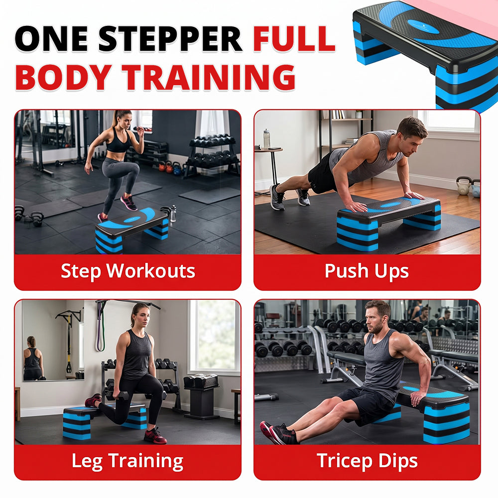 MAXSTRENGTH Adjustable Aerobic Stepper –5 Level Fitness Step (Blue/Black)