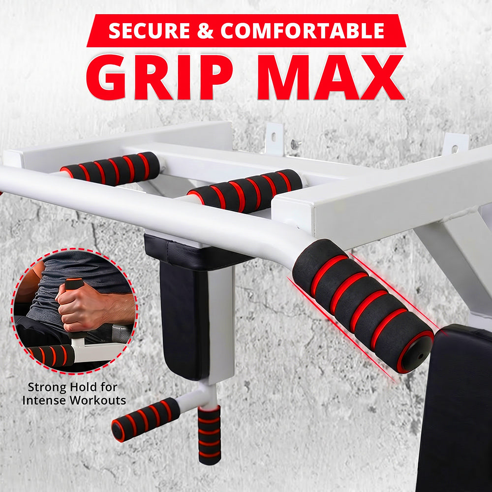 MAXSTRENGTH Wall Mounted Pull Up Bar & Dip Station White
