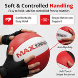 MAXSTRENGTH Leather Medicine Ball for Fitness Training | Weighted Exercise Ball for Core Strength, Balance & Conditioning | Durable Gym Medicine Ball 8kg 10kg 12kg 15kg Red/White
