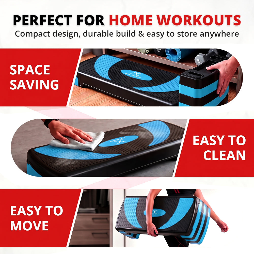 MAXSTRENGTH Adjustable Aerobic Stepper –5 Level Fitness Step (Blue/Black)