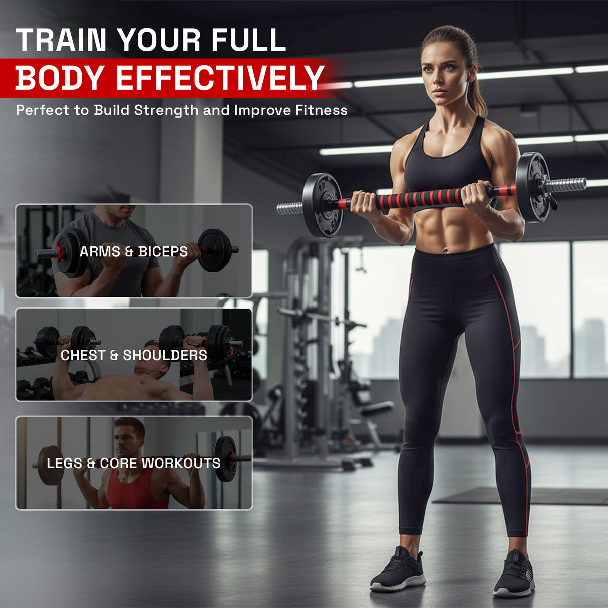 MAXSTRENGTH Adjustable Vinyl Weight Set Dumbbells Barbell Joiner (10–30kg)