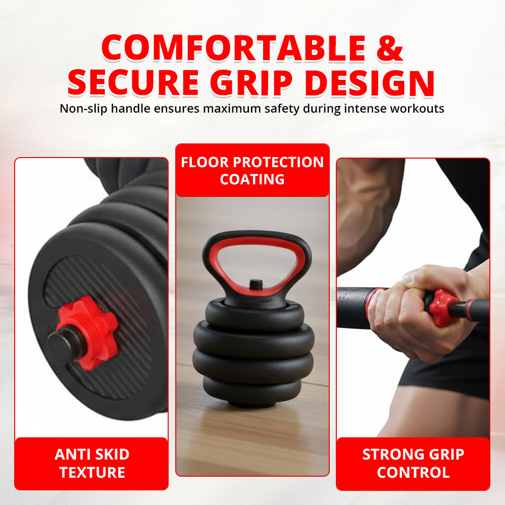 MAXSTRENGTH Adjustable Dumbbells Kettlebells Barbell Set 6-in-1 Multifunctional Weights for Home & Gym