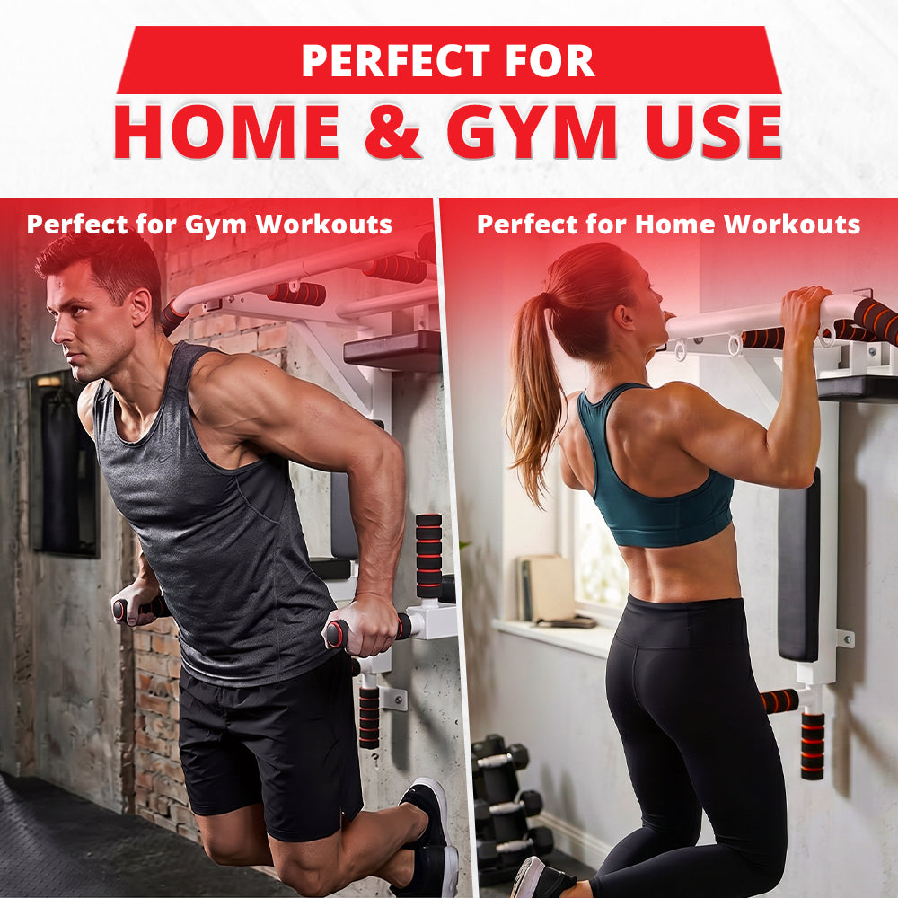 MAXSTRENGTH Wall Mounted Pull Up Bar & Dip Station White
