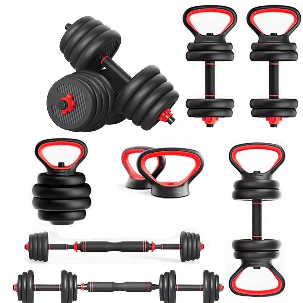 MAXSTRENGTH Adjustable Dumbbells Kettlebells Barbell Combo Set ...