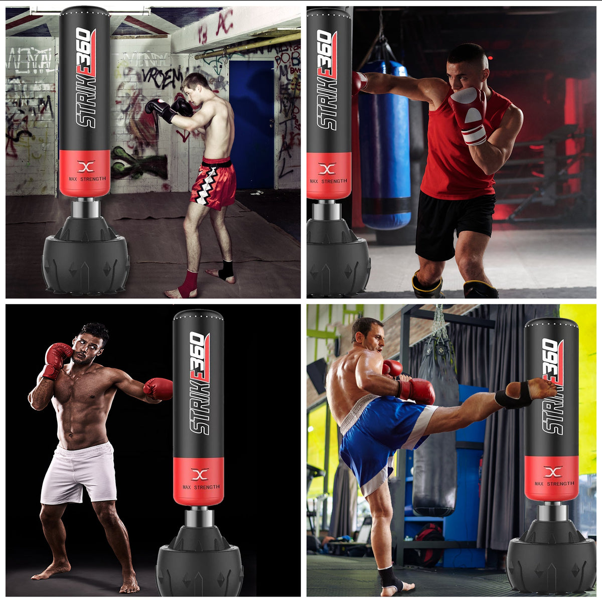 Boxing Stachu Box MAXSTRENGTH Strike360 5.5FT Freestanding Boxing Punch Bag (Red/Black)