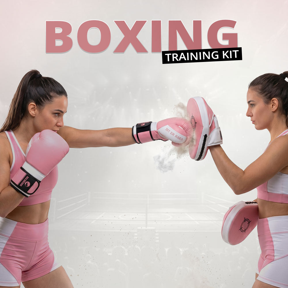 MAXSTRENGTH Boxing Gloves & Focus Pads Set – Curved Hook & Jab Mitts for Boxing, MMA, Muay Thai & Kickboxing Training