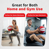 MAXSTRENGTH Leather Medicine Ball for Fitness Training | Weighted Exercise Ball for Core Strength, Balance & Conditioning | Durable Gym Medicine Ball 8kg 10kg 12kg 15kg Red/White