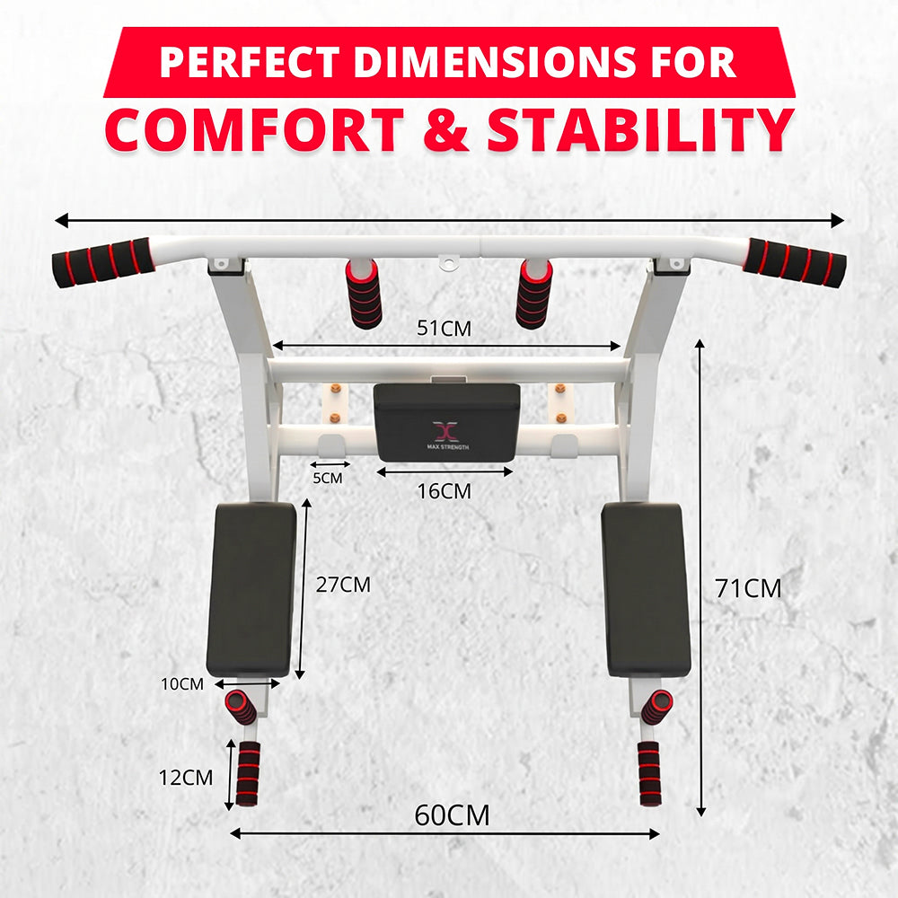 MAXSTRENGTH Wall Mounted Pull Up Bar & Dip Station White