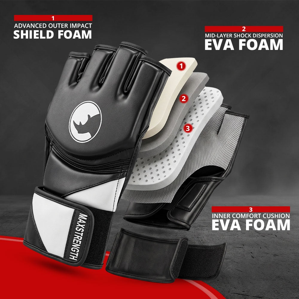 MAXSTRENGTH MMA Fighting Gloves Grappling || Gel Padded Premium Built