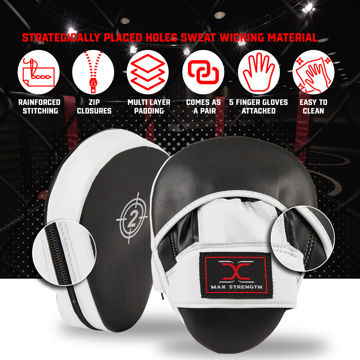 MAXSTRENGTH Boxing Focus Pads Mitts Black/White