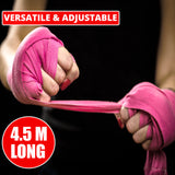 MAXSTRENGTH Boxing Gloves & Focus Pads with 4.5m Hand Wraps | Punch Mitt Set for Muay Thai, MMA, Kickboxing, Sparring Training (Pink white series)
