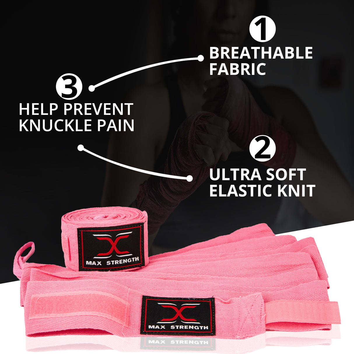 MAXSTRENGTH Boxing Gloves & Focus Pads with 4.5m Hand Wraps | Punch Mitt Set for Muay Thai, MMA, Kickboxing, Sparring Training (Pink white series)