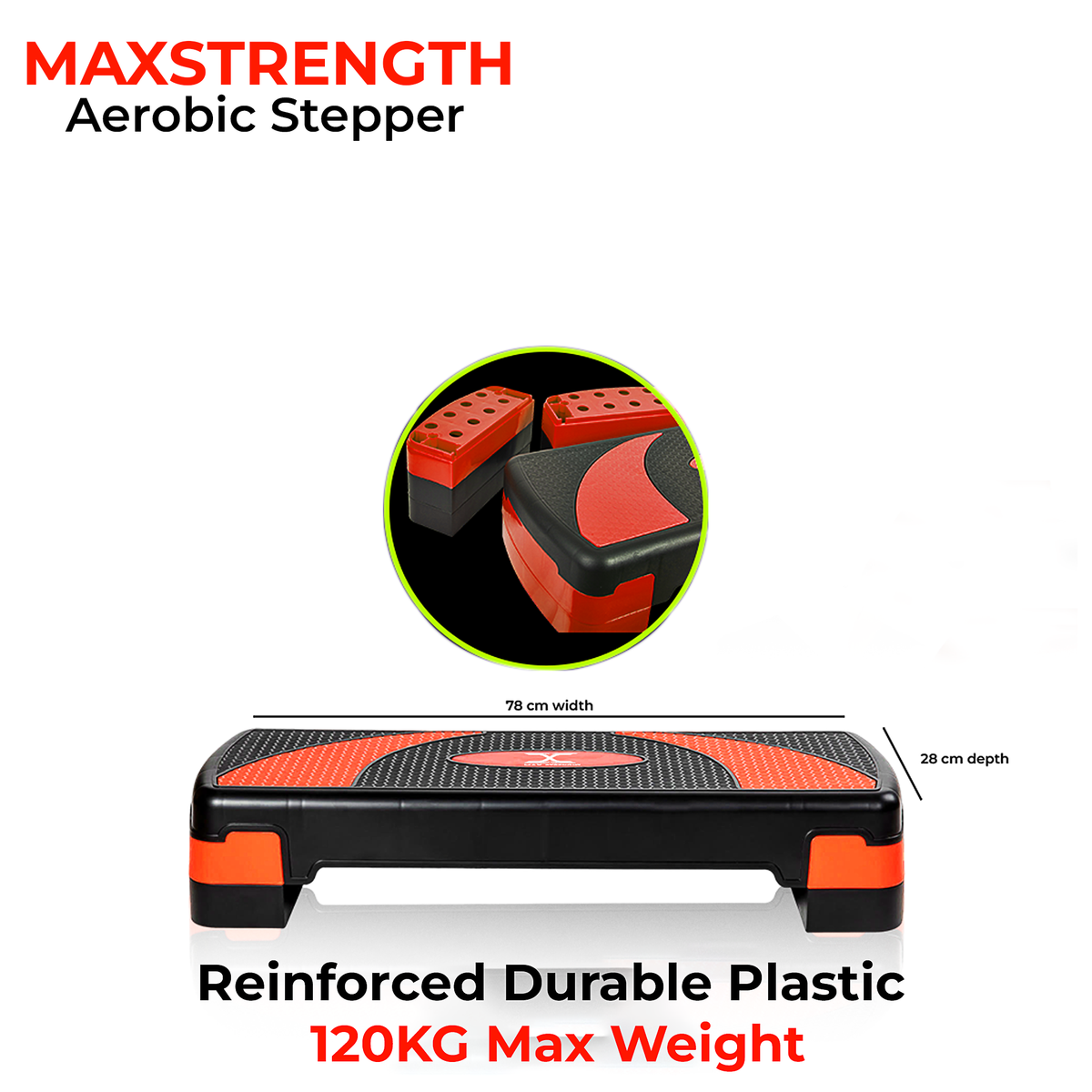 Max Step Explore MAXSTRENGTH Aerobic Stepper | Step Cardio 3 Level Fitness Tool