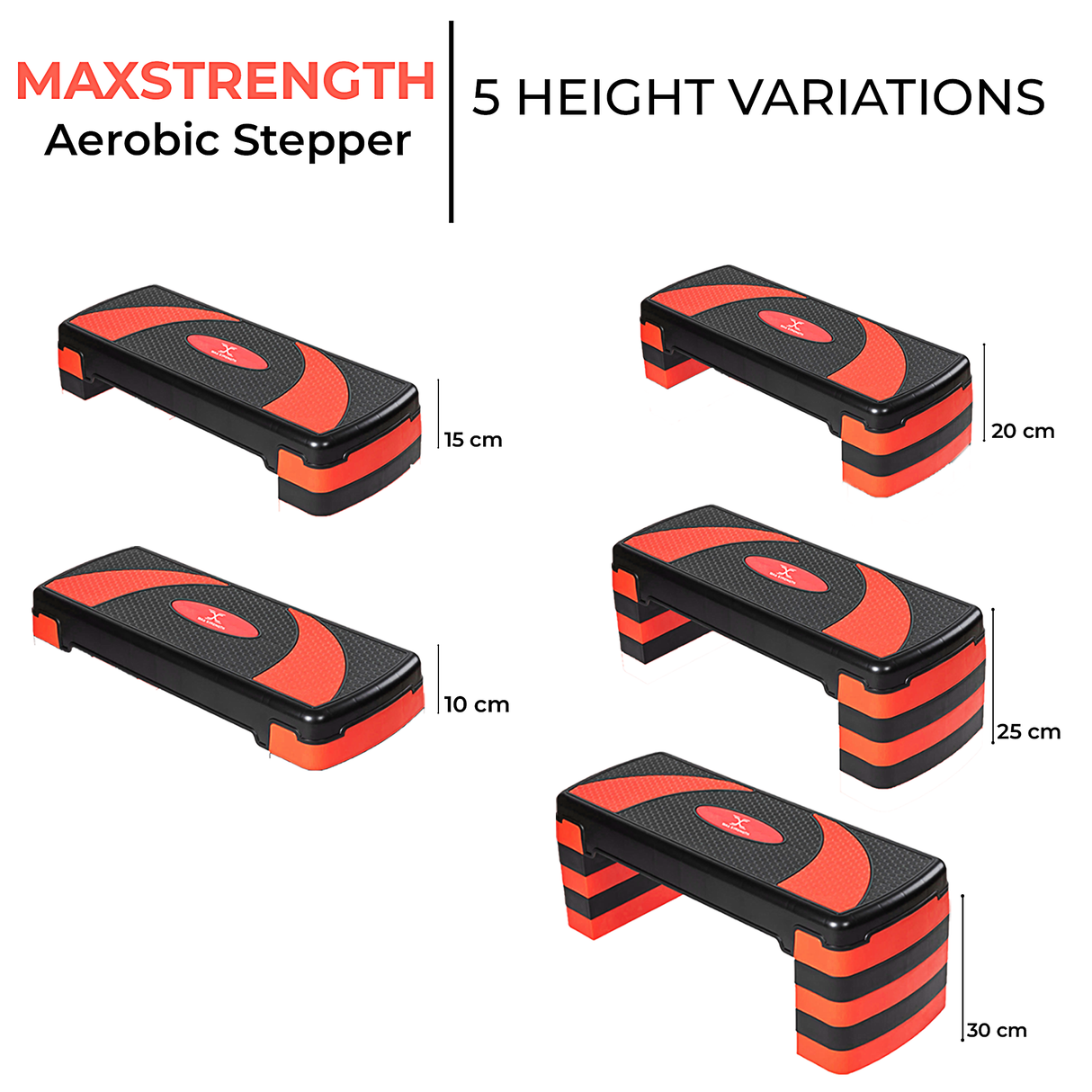 MAXSTRENGTH Adjustable Aerobic Stepper Fitness 5 Level (Red/Black)