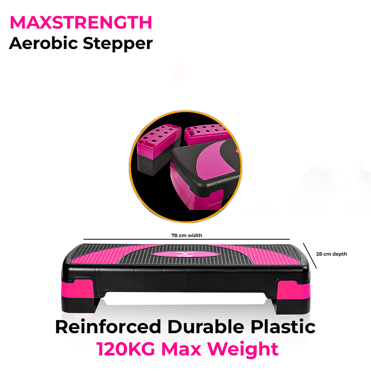 MAXSTRENGTH Aerobic Stepper – 3 Adjustable Heights 10cm 15cm 20cm – Fitness Step for Home & Gym – Ideal MAXSTRENGTH Aerobic Stepper – 3 Adjustable Heights 10cm 15cm 20cm – Fitness Step for Home & Gym – Ideal