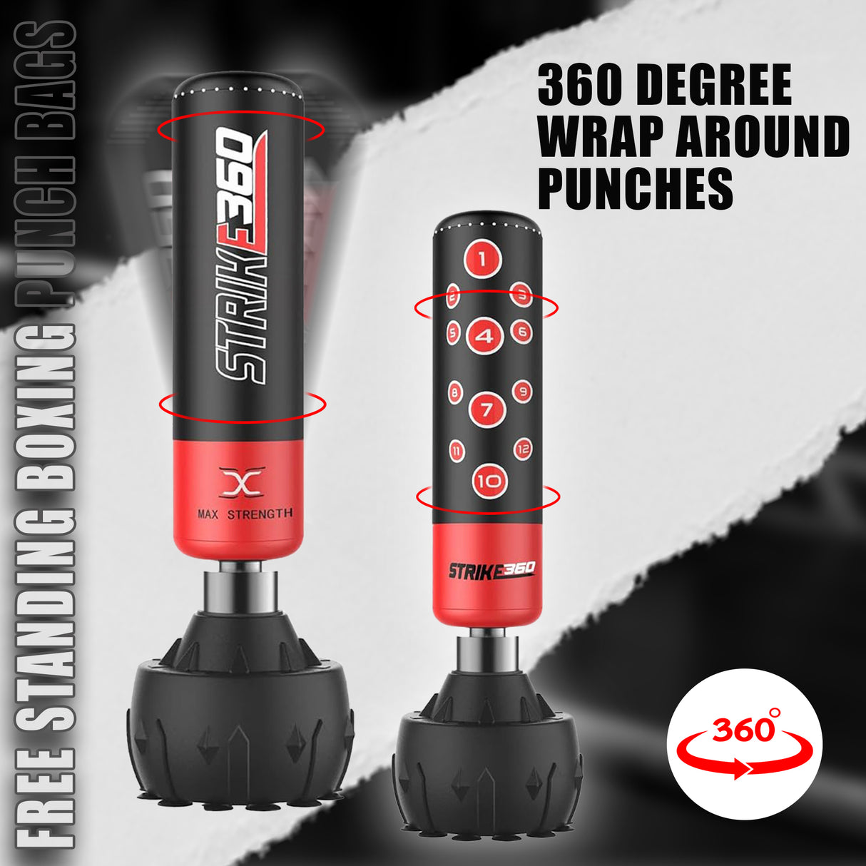 MAXSTRENGTH Freestanding Boxing Punch Bag Strike360 Red/Black 6FT