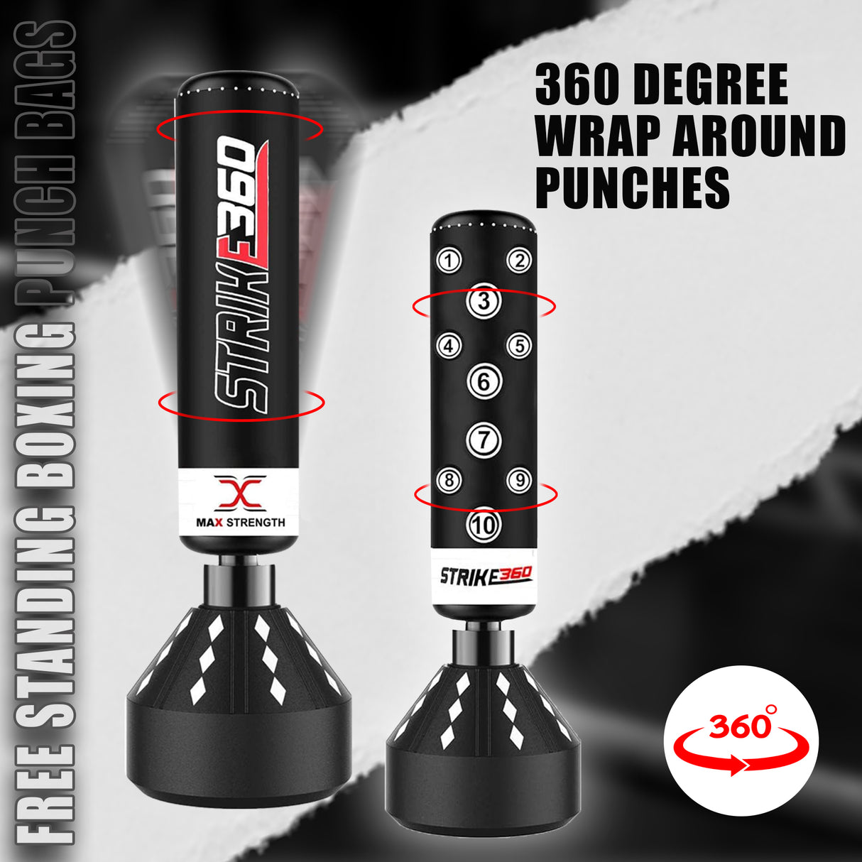 MAXSTRENGTH Freestanding Boxing Punch Bag Strike360 White/Black 6FT