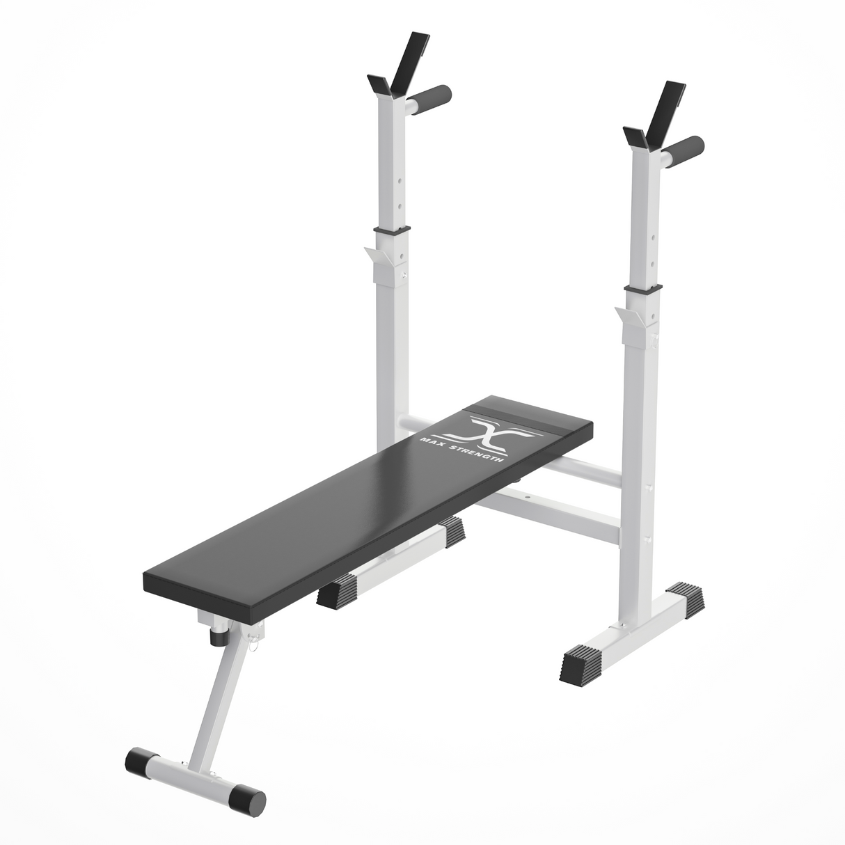 MAXSTRENGTH Adjustable Weight Bench Dip Station Barbell Rack/White