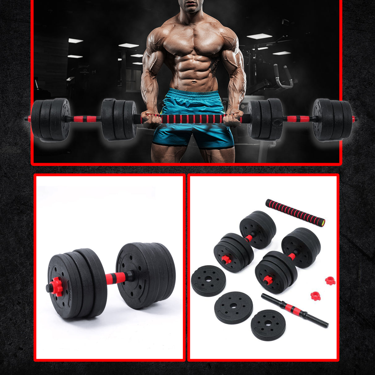 MAXSTRENGTH Vinyl Dumbbells and Barbell Bar Set 10kg to 30kg