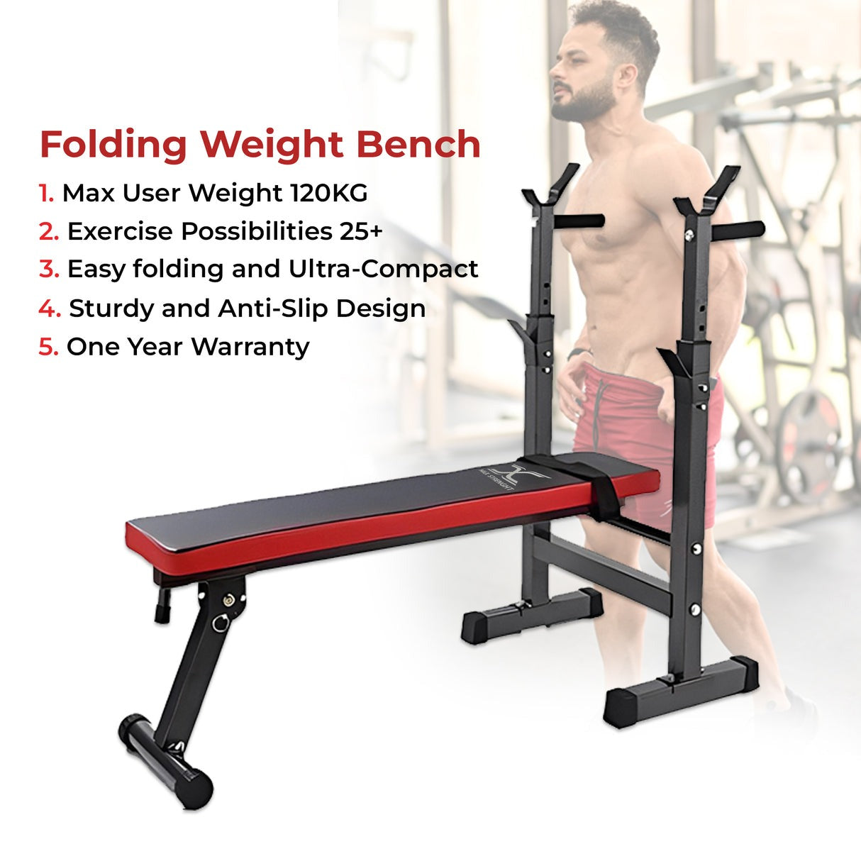 MAXSTRENGTH Adjustable Weight Bench Dip Station Barbell Rack