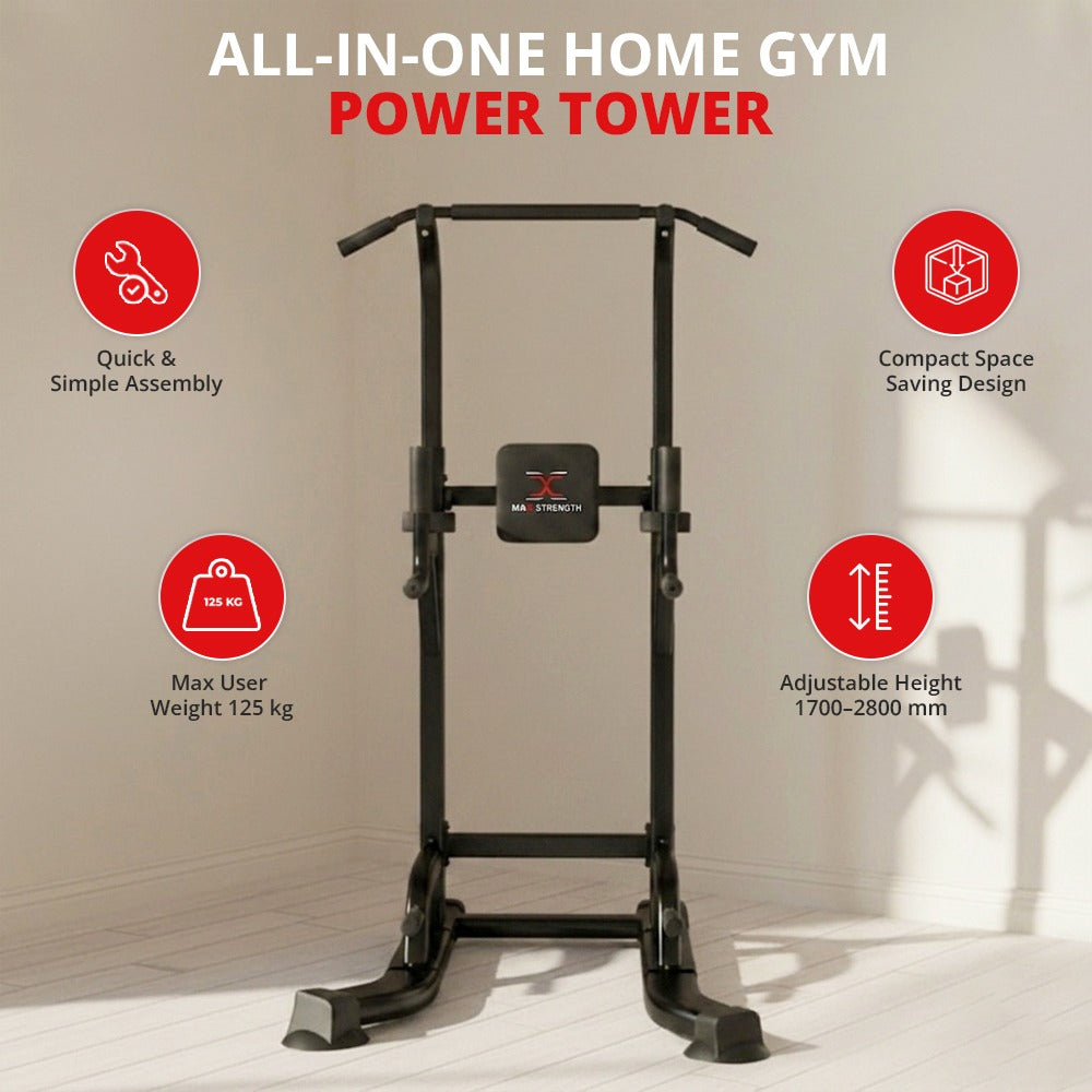 MAXSTRENGTH Pull Up Tower Dip Station | Multi-Functional Home Gym Power Tower