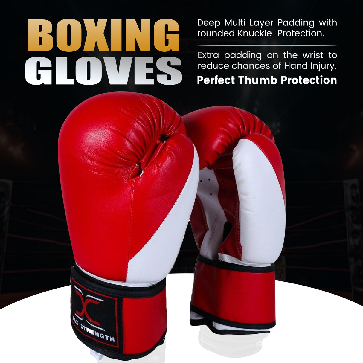 MAXSTRENGTH Boxing Gloves & Focus Pads with 4.5m Hand Wraps | Punch Mitt Set for Muay Thai, MMA, Kickboxing, Sparring Training (Red white black series)
