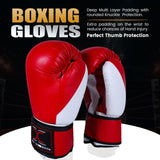 MAXSTRENGTH Boxing Gloves & Focus Pads with 4.5m Hand Wraps | Punch Mitt Set for Muay Thai, MMA, Kickboxing, Sparring Training (Red white black series)