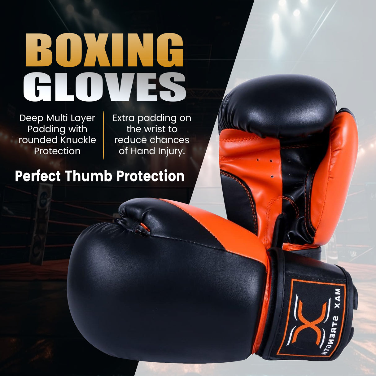 MAXSTRENGTH Boxing Gloves & Focus Pads with 4.5m Hand Wraps | Punch Mitt Set for Muay Thai, MMA, Kickboxing, Sparring Training