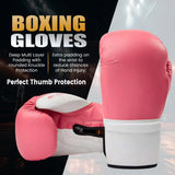 MAXSTRENGTH Boxing Gloves & Focus Pads with 4.5m Hand Wraps | Punch Mitt Set for Muay Thai, MMA, Kickboxing, Sparring Training (Pink white series)