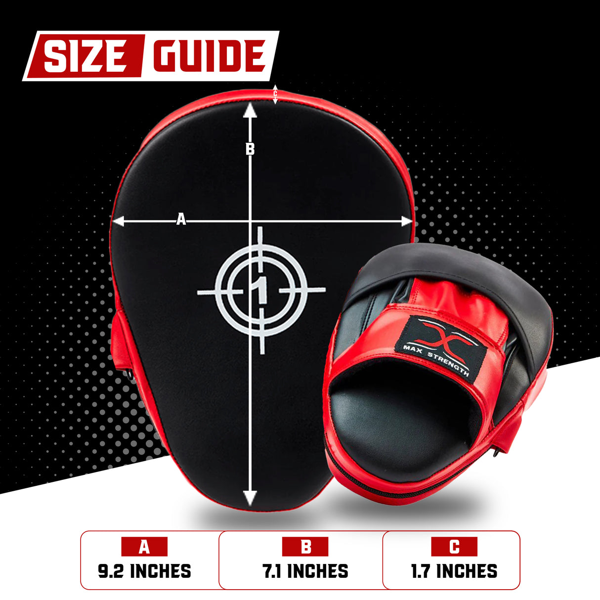 MAXSTRENGTH Boxing Gloves & Focus Pads with 4.5m Hand Wraps | Punch Mitt Set for Muay Thai, MMA, Kickboxing, Sparring Training (Red black series)