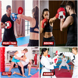 MAXSTRENGTH Boxing Gloves & Focus Pads with 4.5m Hand Wraps | Punch Mitt Set for Muay Thai, MMA, Kickboxing, Sparring Training (Red white black series)