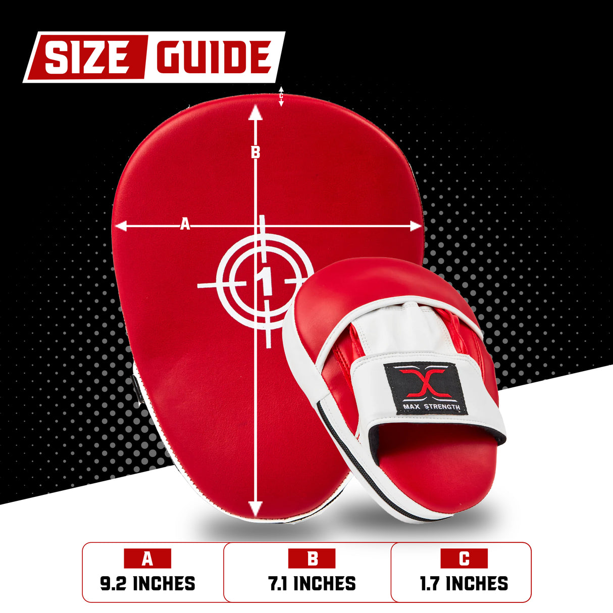 MAXSTRENGTH Boxing Gloves & Focus Pads with 4.5m Hand Wraps | Punch Mitt Set for Muay Thai, MMA, Kickboxing, Sparring Training (Red white black series)
