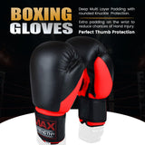MAXSTRENGTH Boxing Gloves & Focus Pads with 4.5m Hand Wraps | Punch Mitt Set for Muay Thai, MMA, Kickboxing, Sparring Training (Red black series)
