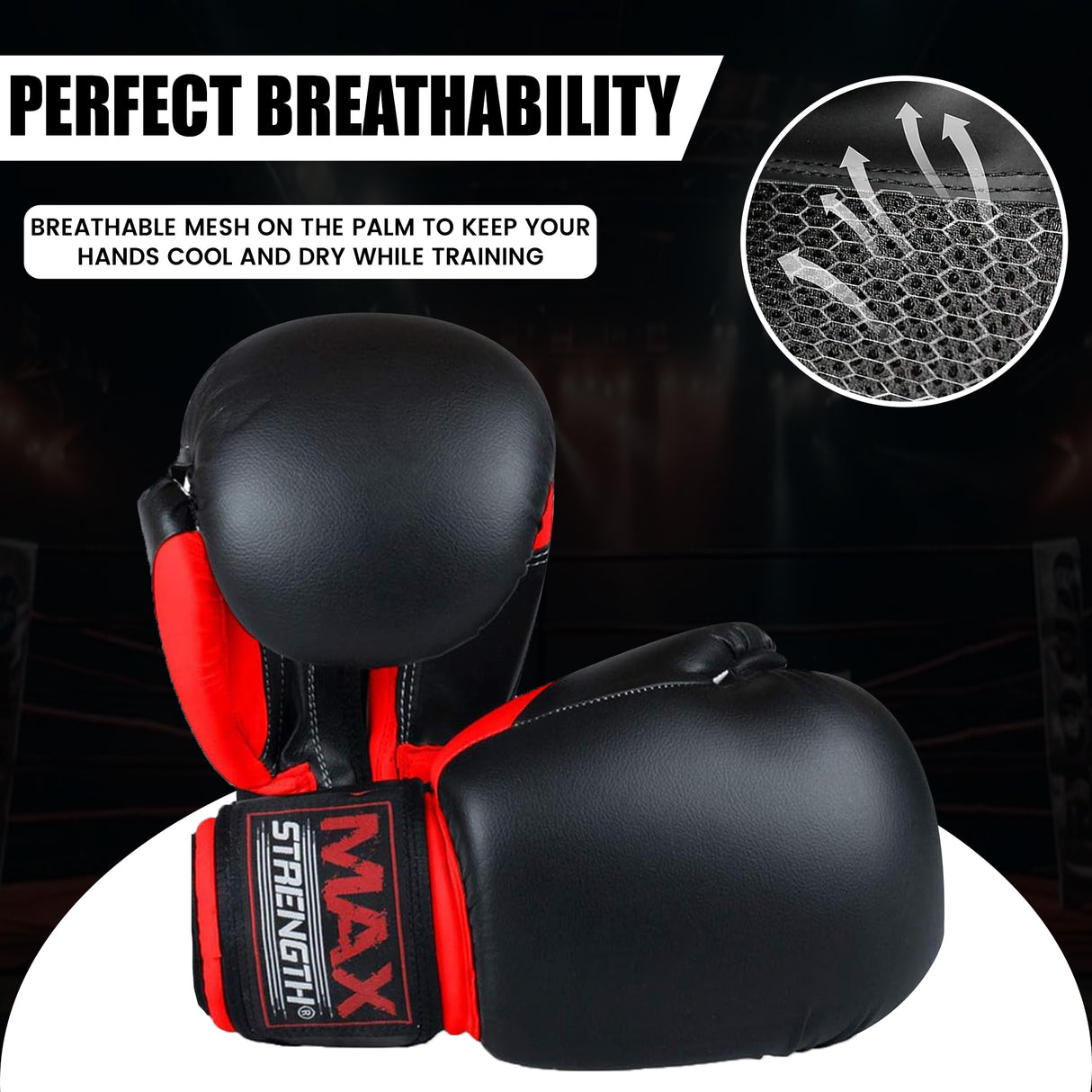 MAXSTRENGTH Boxing Gloves & Focus Pads with 4.5m Hand Wraps | Punch Mitt Set for Muay Thai, MMA, Kickboxing, Sparring Training (Red black series)