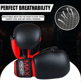 MAXSTRENGTH Boxing Gloves & Focus Pads with 4.5m Hand Wraps | Punch Mitt Set for Muay Thai, MMA, Kickboxing, Sparring Training (Red black series)