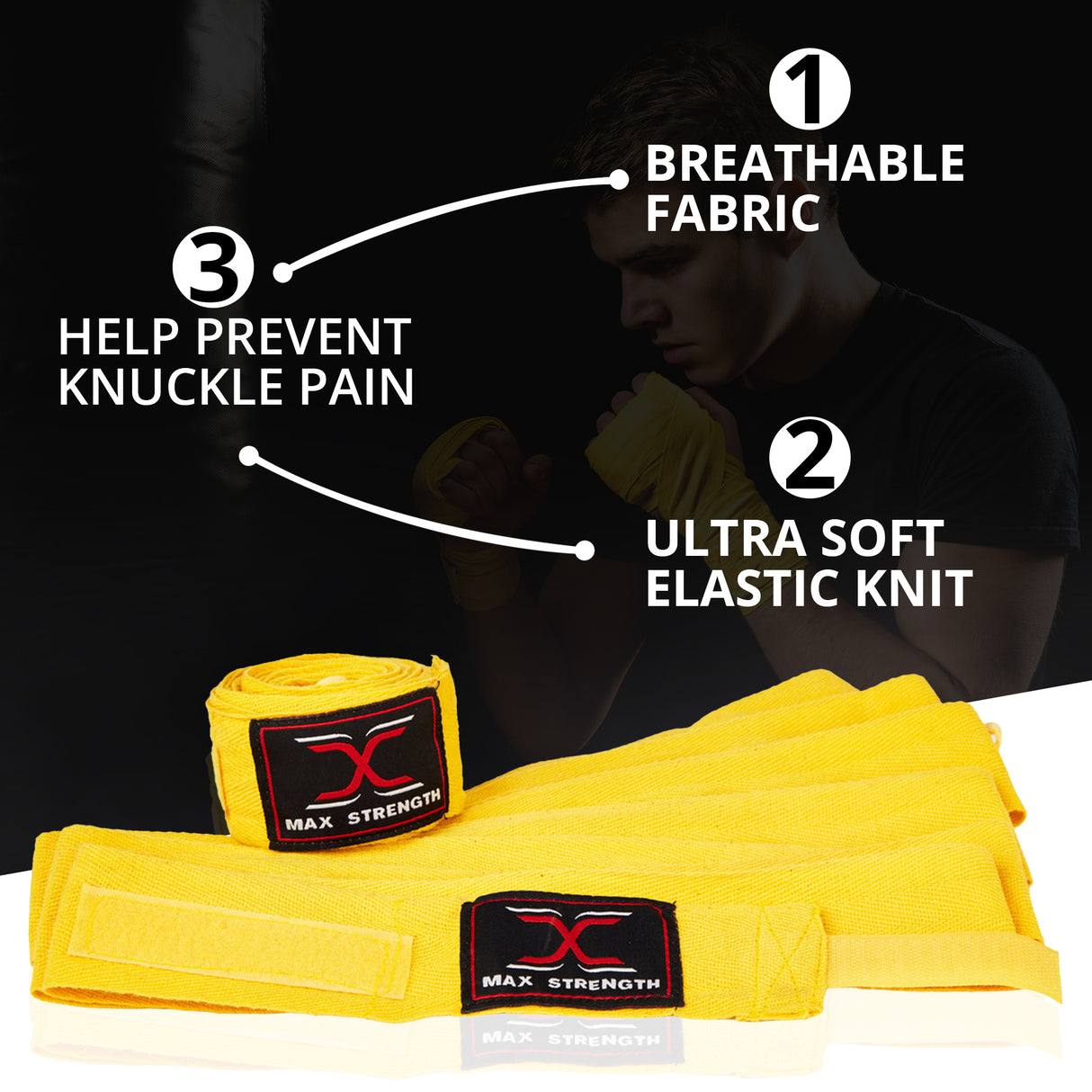 MAXSTRENGTH Boxing Gloves & Focus Pads with 4.5m Hand Wraps | Punch Mitt Set for Muay Thai, MMA, Kickboxing, Sparring Training