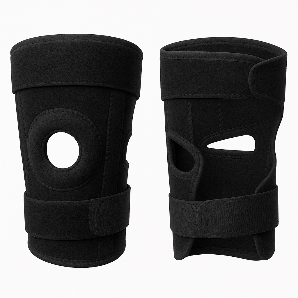 Pair of black knee braces on a white background