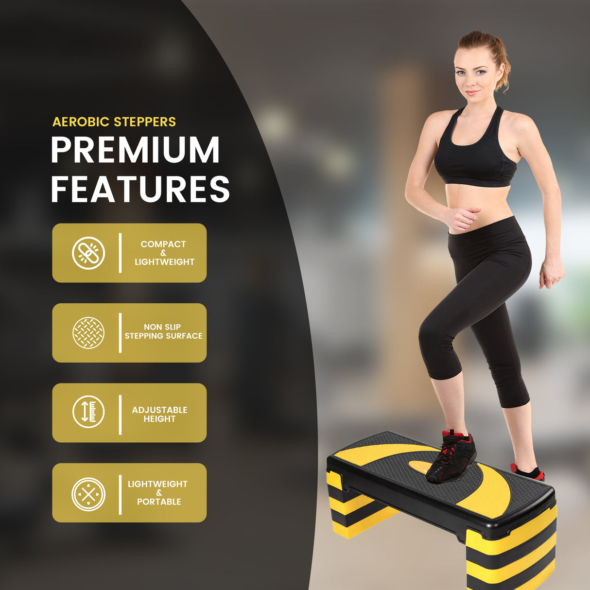 MAXSTRENGTH Adjustable Aerobic Stepper 5 Level Fitness Stepper (Yellow/Black)