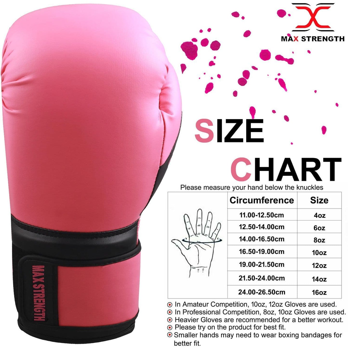 MAXSTRENGTH Women's Training Boxing Gloves Pink/Black