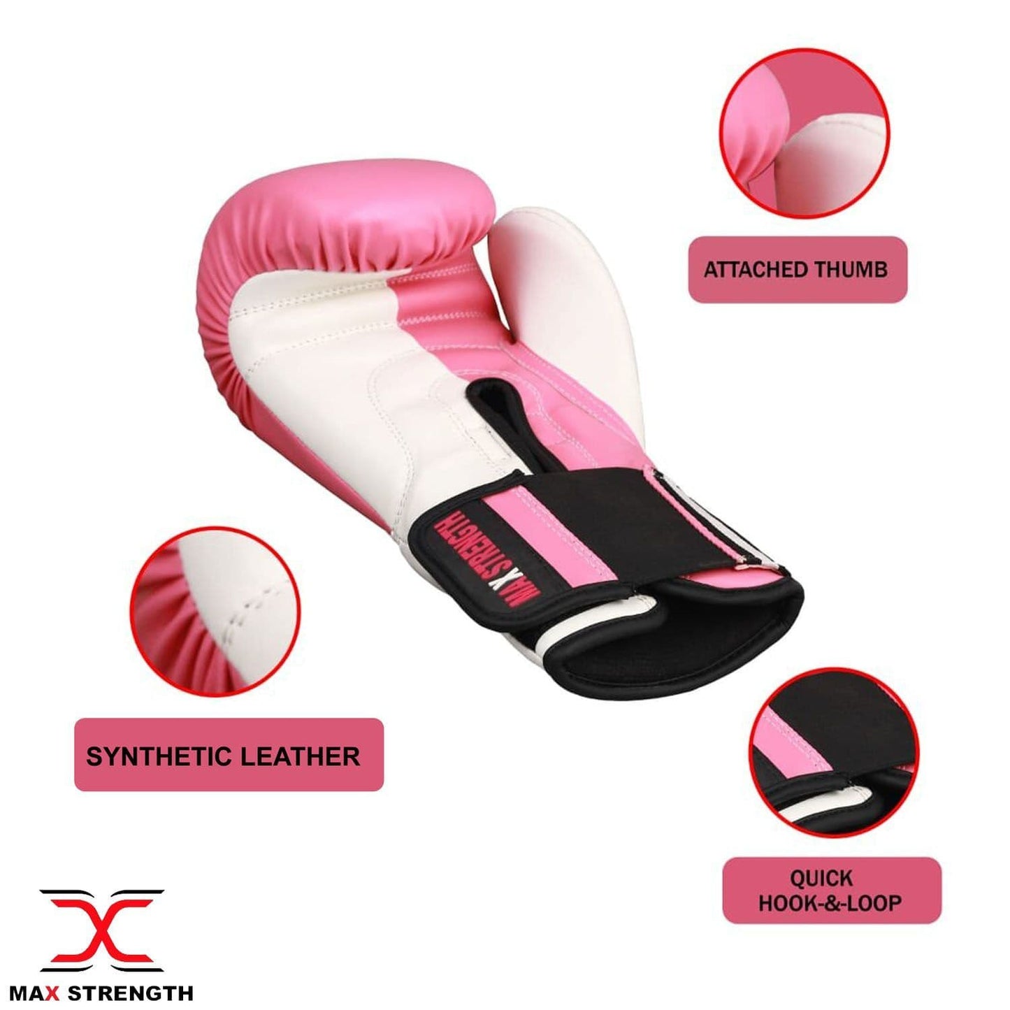 MAXSTRENGTH Boxing Gloves for Women's Pink/White